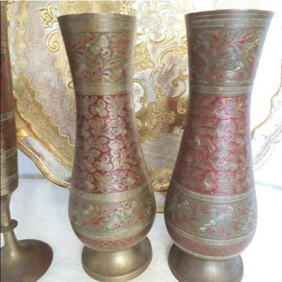 Brass vases boho set of three - Picture 3 of 3